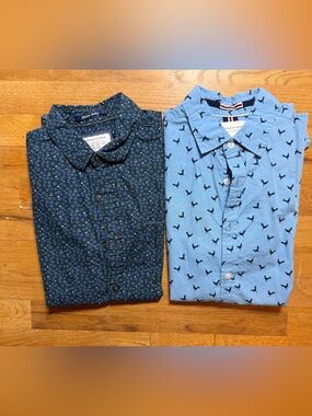 Denim & Flower Short Sleeve Button Down Summer Casual Shirts Lot of 2 Slim Fit